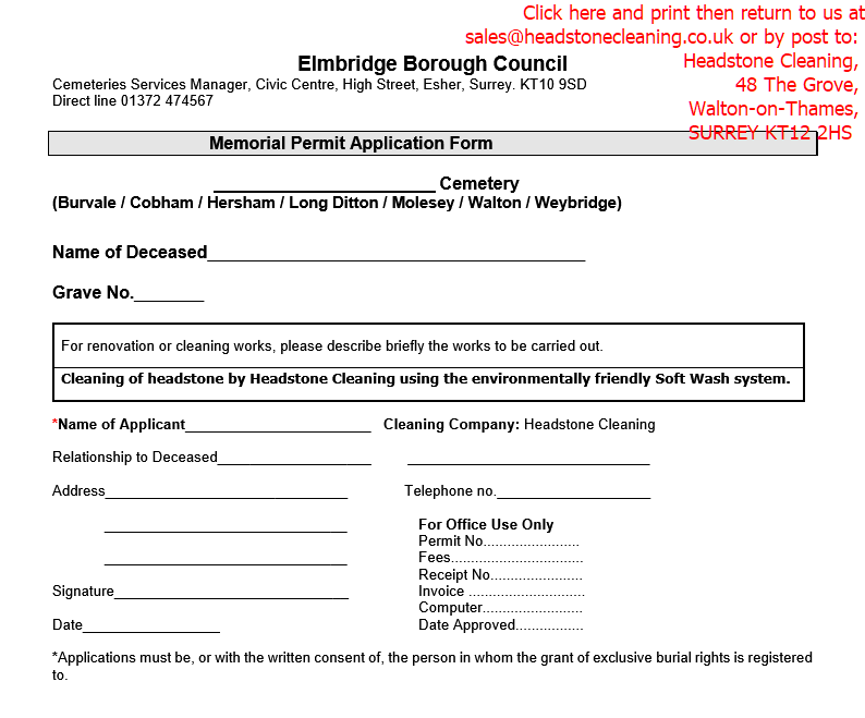 Memorial Permit Application Form